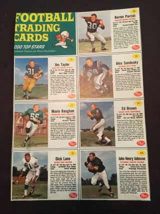 1961 Post Cereal Football Uncut 7 Card Panel - Dick Lane,  Ed Brown Plus More