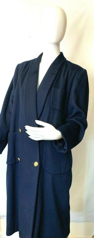 Vintage Christian Dior Navy Blue Wool Long Winter Coat Size 8 Made In Usa