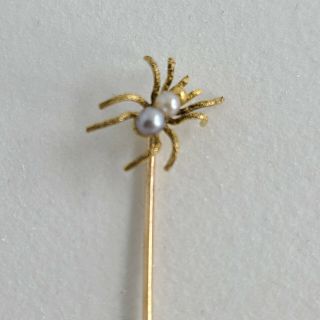 Antique 14k Yellow Gold Spider Stick Pin With Pearls
