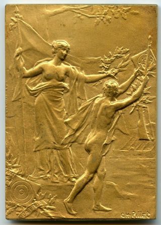 1907 France Art Nouveau Gilded Bronze Shooting Medal Marianne By Pillet