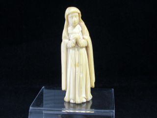 Antique Hand Carved Bovine Bone Figure Of A Catholic Nun