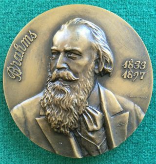 Antique And Rare Bronze Medal Of The Famous Composer Brahms