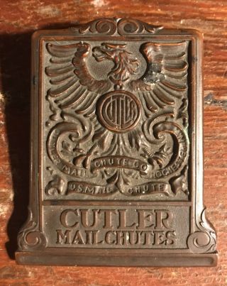 Antique 1890’s Vintage Cutler Mail Chutes Bronze Advertising Paper Clip Holder