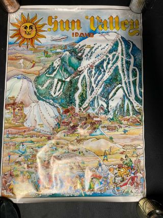 Vintage Sun Valley Idaho Ski Slope Mountain Poster - Ketchum United Airlines