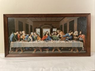 Large Vintage Pbn The Last Supper Painting Wood Frame