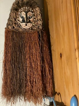 Vintage Papua Guinea Tribal Mask With Long Raffia Hair