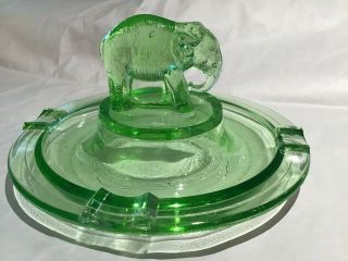 1930s Vintage Green Vaseline Uranium Depression Glass Elephant Ashtray 2