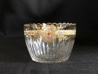 Fine Moser Scalloped Rim,  Gilt Cut Glass Bowl,  Silver,  Gold 19th C Bohemian