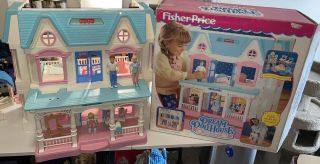 Vintage 1993 Fisher Price Loving Family Dream Dollhouse Folding Doll House Boxed