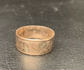 Antique Victorian Rose Gold Scrolling Floral Wedding Band Ring - Engraved