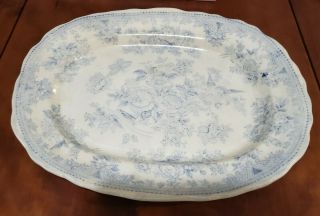 Antique 19th C Asian Pheasant Blue & White Staffordshire Transfer Ware Platter