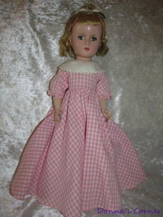 Vintage Madame Alexander 15 " Hard Plastic Little Women Meg In Pink Check Dress