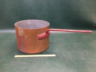Antique Copper Dovetailed Iron Handle Saucepan Pot 11 - 1/4 " In Diameter By 8 - 1/4 "