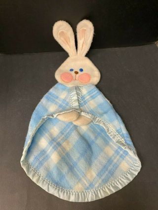 Vintage Fisher Price Blue Plaid Bunny Security Blanket 1979 Baby Lovey 442 443