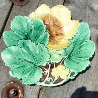 19th Century Antique Majolica Begonia Leaf Pattern Plate