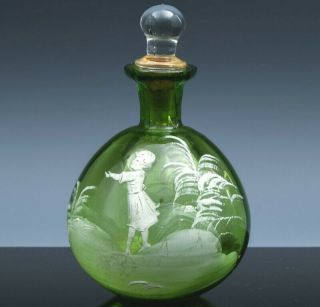 Lovely C1890 Antique Mary Gregory White Enamel Girl Figural Glass Perfume Bottle
