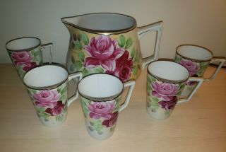 Antique Nippon E - Oh China Hand Painted Lemonade Set (pitcher W/ 5 Cups)