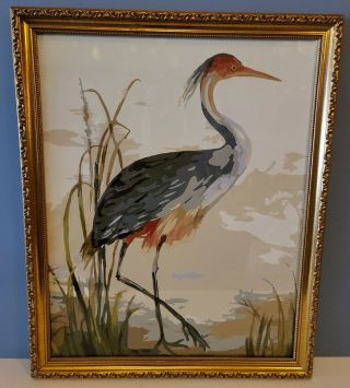 Vintage Style Tropical Crane Bird Paint By Number Painting Finished Framed