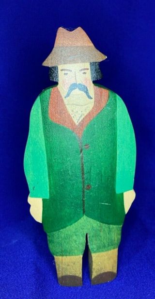 Kinderkram / Ostheimer Wooden Man In Hat With Mustache Rare Tag Green