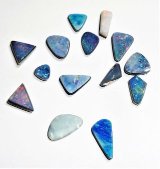 14 Loose Antique Black Opal Triplets,  Triangles