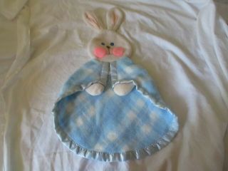 Fisher Price 1979 Security Bunny Blanket Blue Plaid Satin Lovey 441 442 443