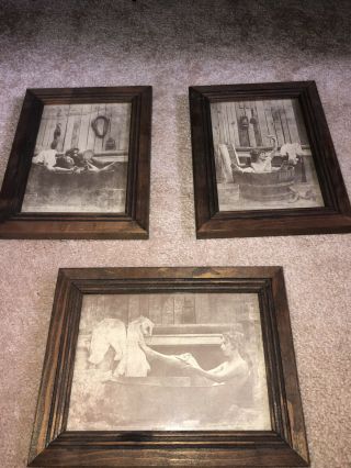 R.  Hendrickson 3 Sepia Prints: 2 Woman In Bathtub,  1 Cowboy And Woman In Tub