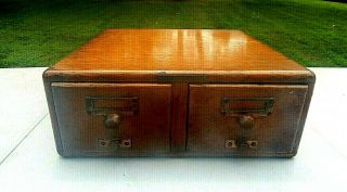 Library Bureau Solemakers Oak & Brass 2 Drawer File Cabinet - Great Shape
