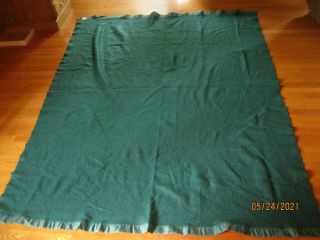 Vintage 100 Acrylic Twin Blanket Satin Trim Forest Green USA - 66 