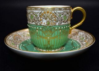 Antique Art Deco Royal Worcester Jewelled & Gilded Cup & Saucer Dated 1929