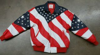 Michael Hoban Wheremi Usa Flag Leather Jacket Vintage Xl