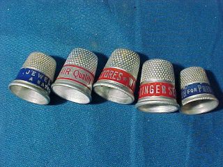 5 - 1920s Era Novelty Advertising Sewing Thimbles - Singer - Jewel T - Wall Paper,