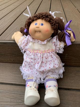 Cabbage Patch Kid,  Brown Braided Hair,  Violet Eyed Girl 1985