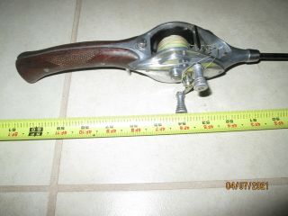 Hurd Caster 1 - Pc.  Reel & Handle Walnut Grip W/ Orig.  Steel Rod