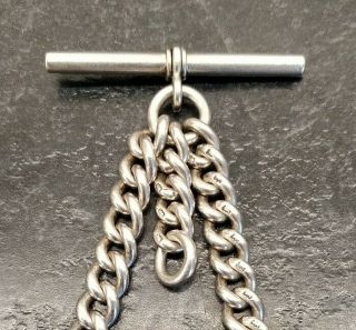 Antique Silver Curb Link Double Albert Pocket Watch Chain By H.  B&S. 2