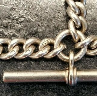 Antique Silver Curb Link Double Albert Pocket Watch Chain By H.  B&S. 3