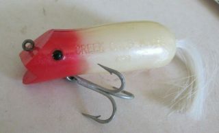 Vintage Fishing Lure Creek Chub Mouse Plastic 2 3/4 " Red/white/pearl? Exc