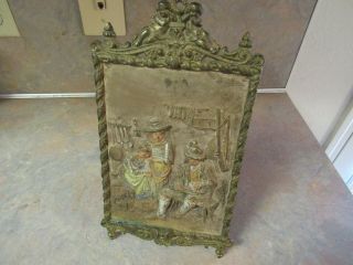 Antique Bradley & Hubbard Cast Iron Plaque With Stand Family W/dog 1812