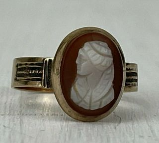 Antique Victorian 10k Gold Carved Shell Cameo Ring Sz 6