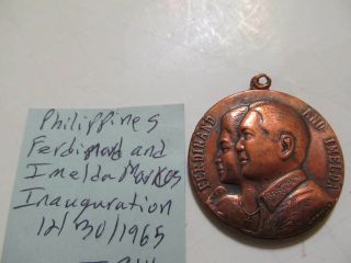 Copper Vintage Medal Inauguration Ferdinand Imelda Marcos Philippines 12/30/1965