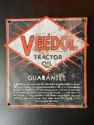 Vintage Veedol Tractor Motor Oil Gas Station Metal Man Cave Garage Sign Antique