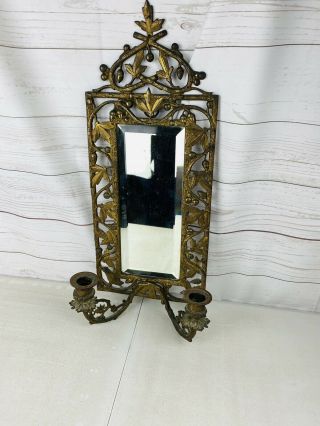 Antique Mirror With Double Candle Holder Wall Scones Vintage Decor