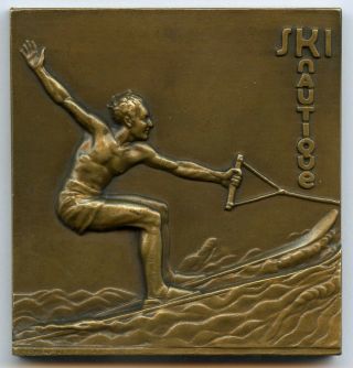 France Sport Ski Nautical Reward Bronze Art Medal By Morlon 52x50mm 108gr