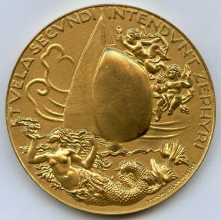 France Yachting Ship Gilded Bronze Art Medal By Delamarre 1948 50mm 64gr