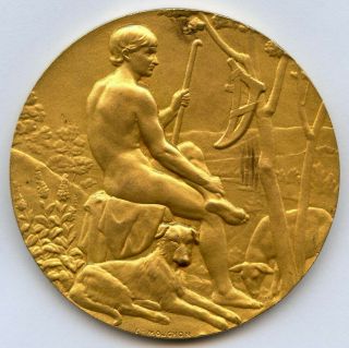 France Shepherd Gilded Award Bronze Art Medal By Mouchon 46mm 39gr