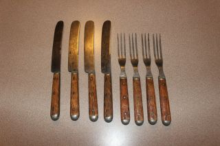 Antique J.  Russell Green River Set Of 8 Knives And 3 - Prong Forks