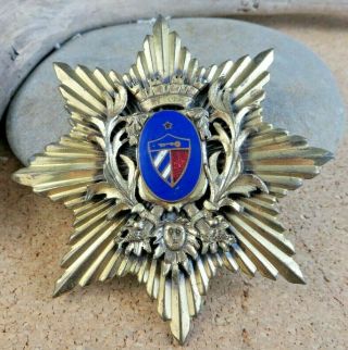 Antique Goldtone Xl Royal Coat Of Arms Family Crest Enamel Star Pin Pendant 415