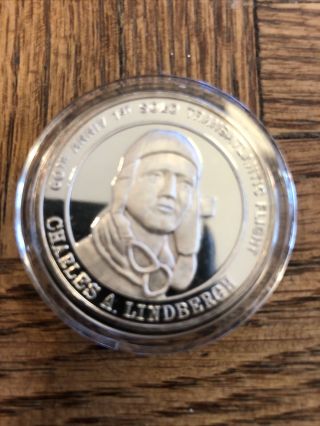 1 Oz 999 Fine Silver 1927 Charles A.  Lindbergh 60th Coin Bu In Capsule