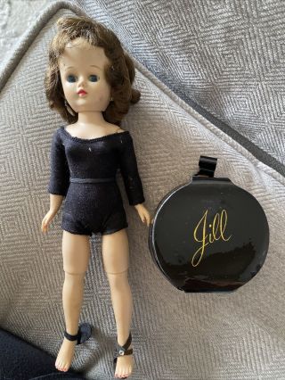 Vintage Vogue Jill Doll 10” Brown Hair Blue Eyes 1957 With Suitcase& Accessories