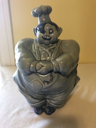 Vintage 1940 Red Wing “chef Pierre” Cookie Jar Blue Antique Art Pottery Usa