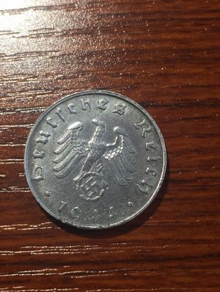 4 COINS - 3 1943 Steel War Cent Penny - 1 10 PFENNIG 1944 WWII Antique 3